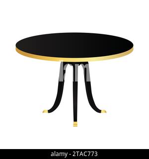 Round coffee table on white Background. Vector illustration in trendy flat style. Living room furniture. Black and golden cafe table. low round table. Stock Vector