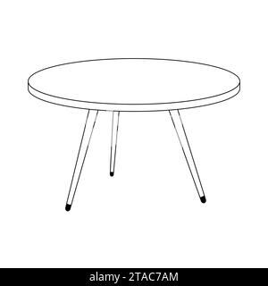 Coloring page for kids. Round coffee table clipart. Coffee table with Black outline Vector illustration in trendy flat style. Living room furniture. Stock Vector