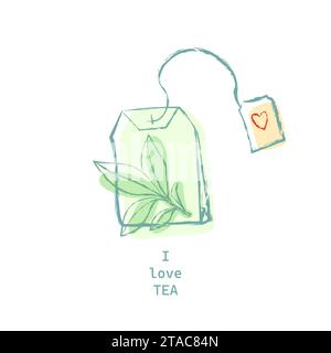 Tea bag I love tea Vector illustration Stock Vector