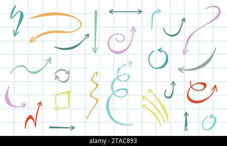 Isolated vector hand drawn arrows set on a white background Stock Vector