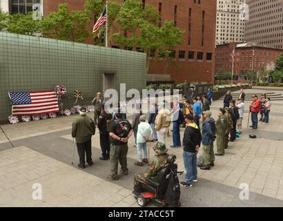 New York, USA - May 28, 2018: Vietnam Veterans during meeting in Memory Day on Vietnam Veterans Plaza, also known as the New York Vietnam Veterans Mem Stock Photo