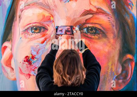 London, UK. 30th Nov, 2023. Skene, 2023 - Ekkyklema by Jenny Saville - Gagosian Exhibit New Paintings exploring the Intersection of Physical and Digital Realities. Opening at their Davies Street Gallery. Credit: Guy Bell/Alamy Live News Stock Photo