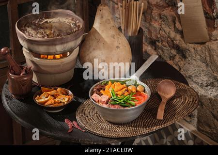 A bowl of pork intestines rice noodles Stock Photo