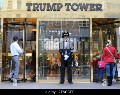 NEW YORK, NEW YORK - NOV 10, 2011: Entrance to Trump Tower on 56th street and 5th avenue in Manhattan. Stock Photo