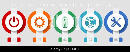 Industry flat design icon set, miscellaneous icons such as power, cogwheel, battery and tools, vector infographic template, web buttons collection Stock Vector