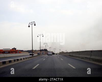 Cairo, Egypt, September 30 2023:  Gehan Al Sadat axis highway road, previously Al Firdous highway or The Paradise axis, Mrs. Jehan Sadat is the wife o Stock Photo