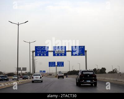 Cairo, Egypt, September 30 2023:  Gehan Al Sadat axis highway road, previously Al Firdous highway or The Paradise axis, Mrs. Jehan Sadat is the wife o Stock Photo