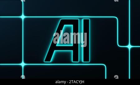 3D rendering of glowing AI letter in the modern futuristic background Stock Photo