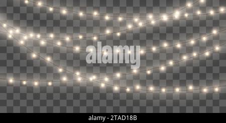 Christmas lights set. Christmas decorations. Glowing lights for holiday greeting card design. Garlands. Vector illustration Stock Vector