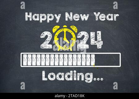 Loading New Year 2024 on Chalkboard Background Stock Photo