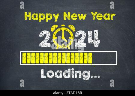 Loading New Year 2024 on Chalkboard Background Stock Photo
