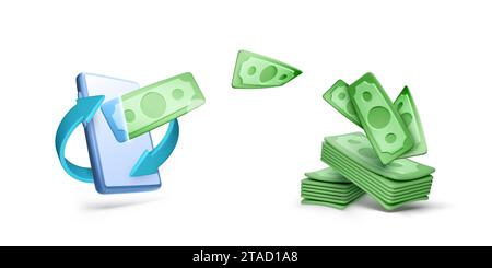 Investment online. Making money from smartphone app. Saving cash paper currency. Business success. Vector illustration Stock Vector