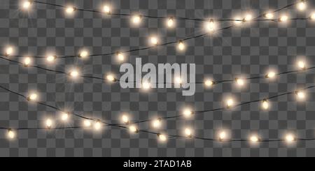Christmas lights set. Holiday decoration. Glowing garland. Vector illustration Stock Vector