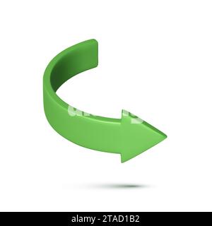 Green Arrow Icon. Right curved arrow. 3D design element for web and infographics. Vector illustration Stock Vector