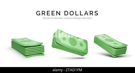 3D realistic green wad of dollars. Paper currency with shadow isolated on white background. American money. Vector illustration Stock Vector