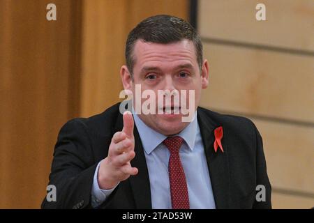 Edinburgh Scotland, UK 30 November 2023. Scottish Conservative leader Douglas Ross MSP at the Scottish Parliament for First Minister Questions. credit sst/alamy live news Stock Photo