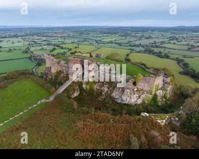 Aerial view of Beeston Castle in Cheshire, England.  Autumn (October) 2023. Stock Photo