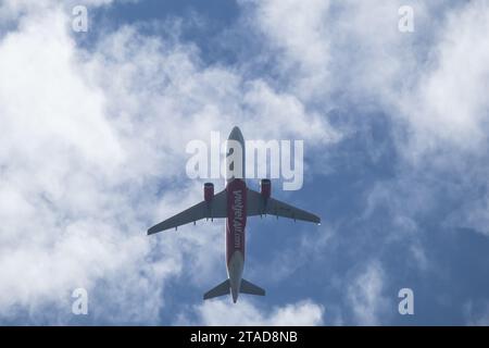 Chiangmai, Thailand -  September 16 2023:  HS-VKP A320-200 of Thai Vietjet airline. Take off from Chiang Mai International Airport to Bangkok Airport. Stock Photo