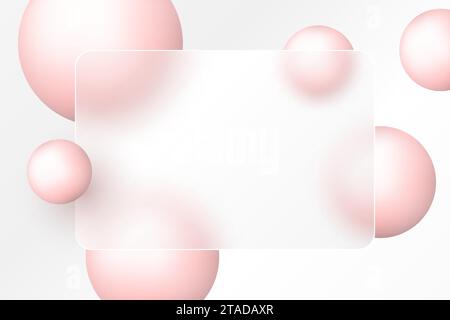 Website landing page template in glass morphism style. Horizontal presentation screen with the effect of glass overlaying spheres. Stock Vector