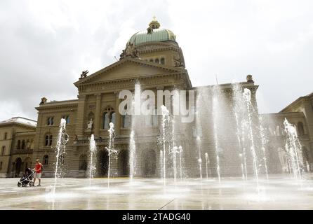 Bern, Switzerland - June 03, 2017: Swiss Parliament Building (Bundesplatz) in Bern, Switzerland. Stock Photo