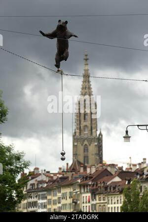 Bern, Switzerland - June 04, 2017: Bear statue near Barengraben, or Bear Pit in Bern, Switzerland. Stock Photo