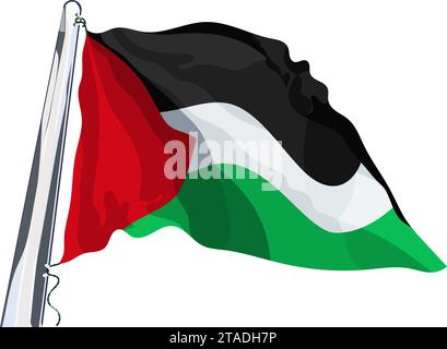 Flag of Palestine. Waving in the wind. Vector Stock Vector
