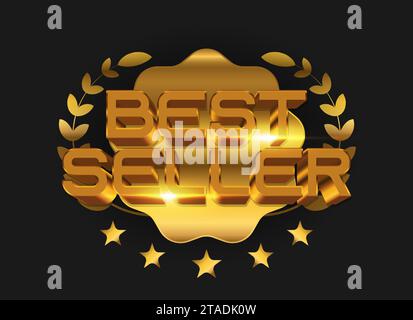 Golden best seller badge illustration on transparent background