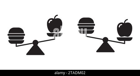 Scale icon wth burger and apple on. Healthy nutrition concept. Flat vector illustration Stock Vector