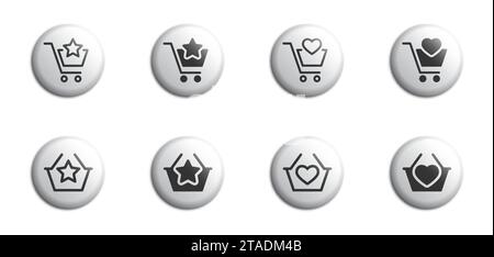 Favorites in basket icon. Shopping basket icon with heart symbol. Trolley with a star. Vector illustration Stock Vector