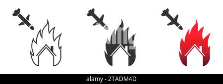 Home in fire and a cruise missile falling on it. Vector illustration Stock Vector