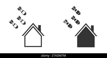 Bombs falling on a house icon. Vector illustration Stock Vector