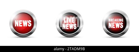 Breaking news red glossy button. News badge. Flat vector illustration Stock Vector