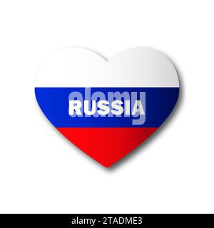Heart-shaped russian flag with lettering and shadow. Flat vector illustration Stock Vector