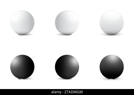 Spheres on a white background with a shadows. White and black colors. Flat vector illustration Stock Vector
