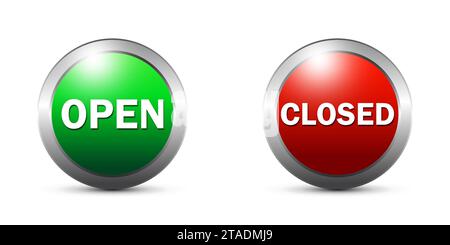 Open and closed round glossy buttons. Flat vector illustration Stock Vector
