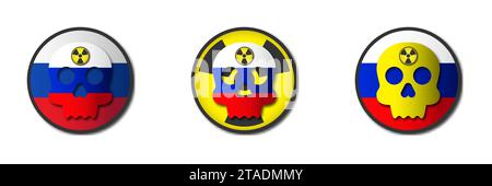 Russian flag with skull and radiation symbol. Nuclear war concept. Flat vector illustration Stock Vector