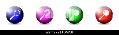 Glossy buttons with magnifying glass icon. Search buttons set. Flat vector illustration. Stock Vector