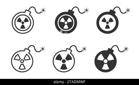 Bomb icon set with a radiation sign. Bomb with nuclear symbol. Vector illustration Stock Vector