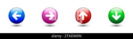 Set of colored spheres with arrows inside and shadows below them. Flat vector illustration. Stock Vector