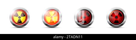 Set of round glossy radiation buttons with shadows under. Flat vector illustration Stock Vector