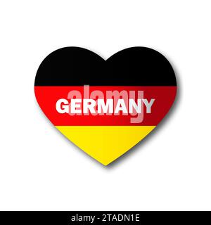 German flag in the shape of a heart with an inscription and a shadow. Flat vector illustration Stock Vector