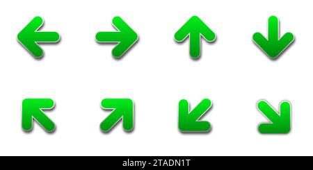 Set of green arrows with shadows. Flat vector illustration. Stock Vector