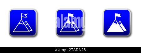 Mission icon on a blue gradient sticker. Flag on mountain icon. Flat vector illustration. Stock Vector