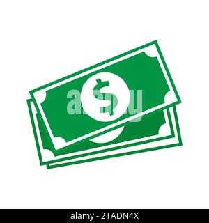 Green color dollar currency banknote icon. Cash icon. Dollar bill. Flat vector illustration. Stock Vector
