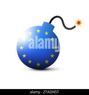 Bomb with european union flag. Blue bomb with stars. Flat vector illustration. Stock Vector