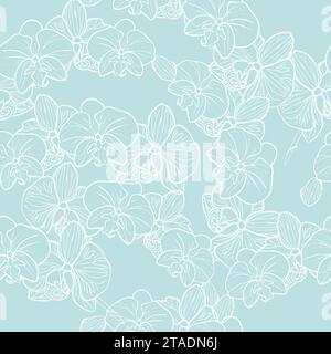 Orchid flower flower branch with buds and flowers seamless pattern for textile. Vector illustration for tropical design, romantic wedding invite, deli Stock Vector
