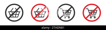 No shopping sign. Forbidden sign with shopping cart glyph icon. hopping cart ban icon. Vector illustration Stock Vector