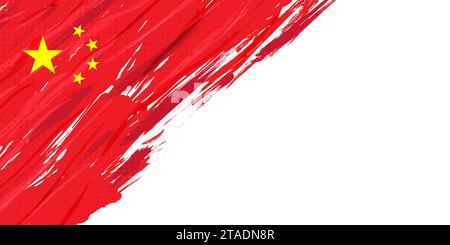 Flag of China with Brush Paint Style and Halftone Effect. China National in Grunge Brush Stroke Concept Isolated on White Background Stock Vector