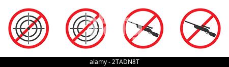 Hunting ban icon. Aiming is prohibited. No gun sign. Vector illustration Stock Vector