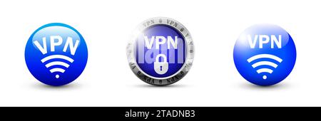 Vpn glossy button set. Flat vector illustration Stock Vector